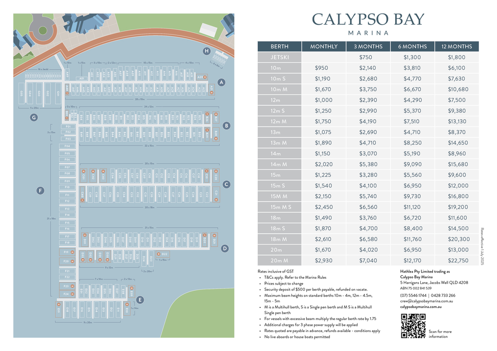 Calypso Bay Marine Map and berth leasing pricing